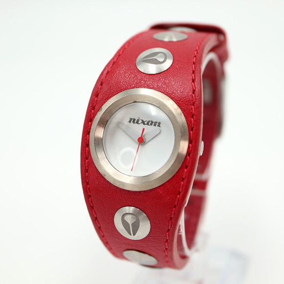 Nixon Sometimes Naughty Watch Women 30mm Red Dial Leather Band with New Battery - Picture 1 of 15